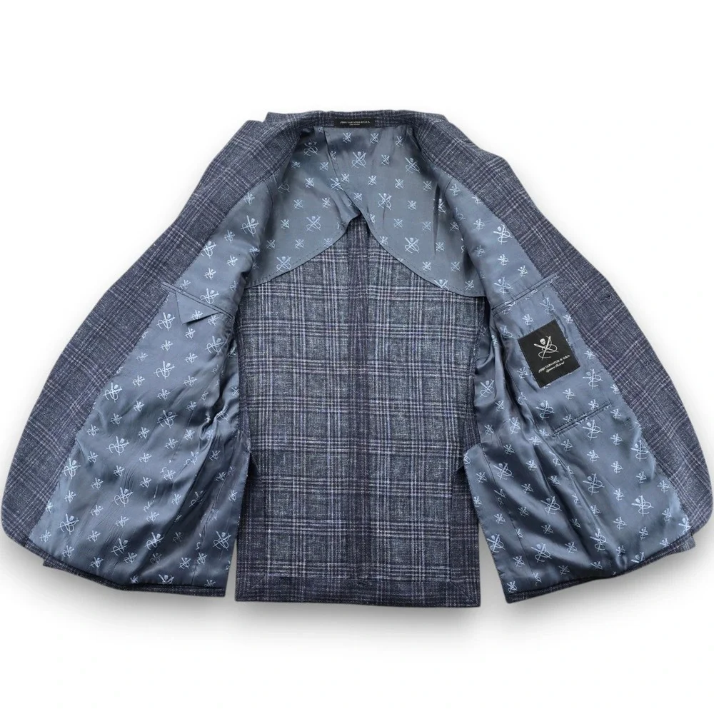 John Varvatos USA Mens Blazer 38R Blue Plaid Wool Linen Sport Coat Bond-JF